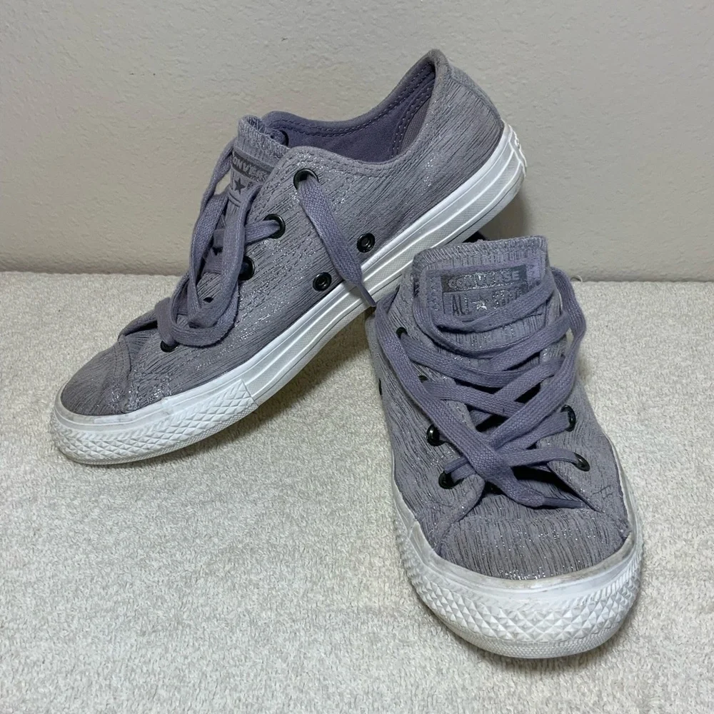 Converse All Star Purple Shimmer Leather Low Top Youth 3